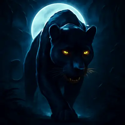 Sleek black panther prowling with glowing amber eyes in Absolute Black