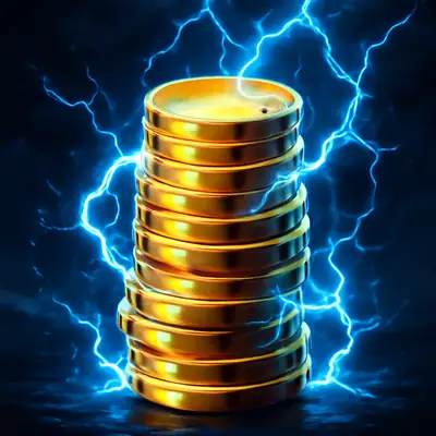 Stacked gold coins crackle with blue lightning in Coin Up: Lightning