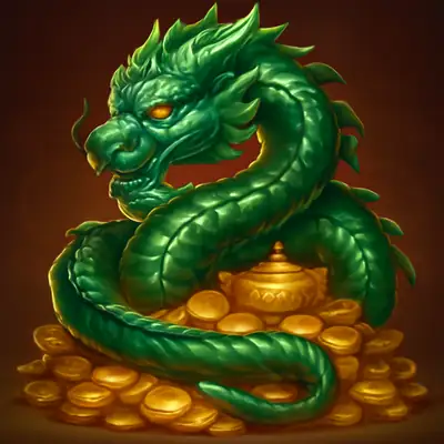Jade dragon coiled around a treasure hoard in Dragon's Bonanza