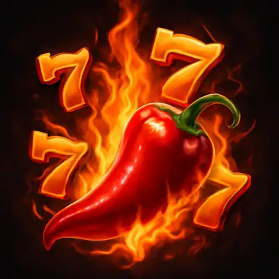Blazing red chilli surrounded by flames and gold sevens in Hot Ross